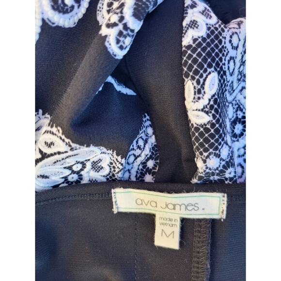 Ava James women's white floral contrasted black blouse  - medium - Picture 6 of 7